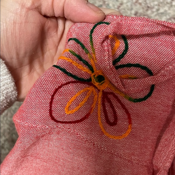 Vintage Nepalese drawstring waist red Wide-Leg Pants with Embroidered Trim - Picture 3 of 11